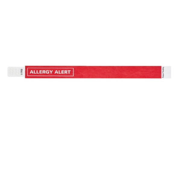 Wristband - Tyvek - Allergy Alert 3/4" x 10" Red w/White